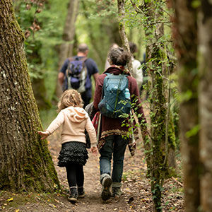 enfants et famille qui se promènent en forêt